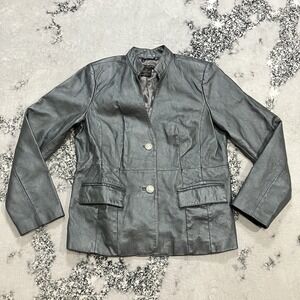 Mark Zunino Leather Jacket Women Medium Gray Genuine Leather Blazer Coat